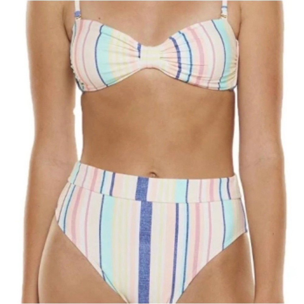 Celebrity Pink Striped‎ Swim Suit Bikini L/XL High Waist Pastel Set New